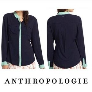 Anthro Maeve Bagatelle Blue Teal Button Down Shirt